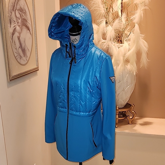 Guess blue jacket medium size hooded coat - Picture 4 of 16